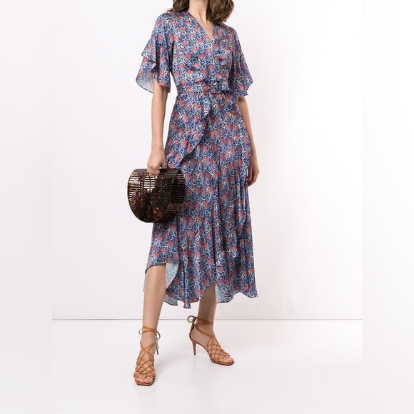 Alexis Dresses & Skirts - ALEXIS Women’s Alleria Floral Print Dress Blue Size L Ruffle Detail Midi